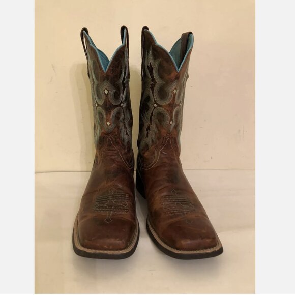 NEW Ariat Western Cowboy leather Brown Blue Boots Men’s Size 11 B Floor Model main image 11